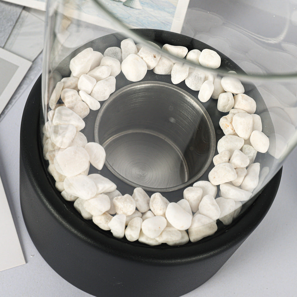 Bärbar Mini Eldstad i Glas – Modern Bordslampa med Levande Låga